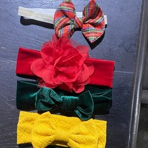 Multiples Plaid and Solid infant Headband Set thanksgiving to Christmas